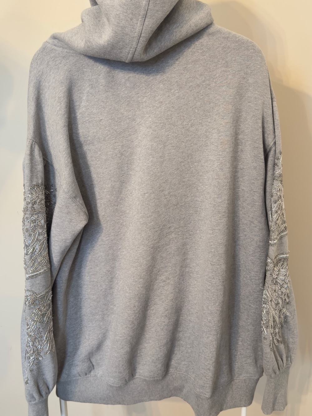Free People Light Gray Embroidered Hoodie with Rope Drawstrings - Picture 9 of 13